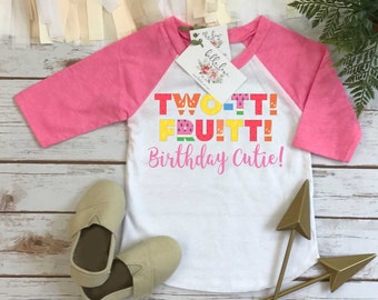 Second Birthday, Twotti Fruity theme, 2nd Birthday Shirt, Summer Birthday, 2nd Birthday, BIRTHDAY CUTIE, Fruit Party, Tutti Frutti RAGLAN