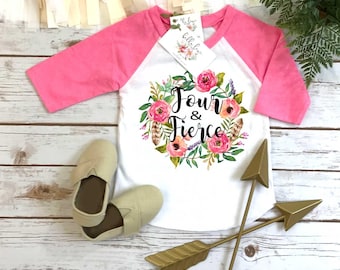 Fourth Birthday, FOUR and FIERCE, Girl Birthday RAGLAN, 4th Birthday, 4th Birthday Shirt, Boho Birthday, Girl Birthday Shirt, For Ever Wild