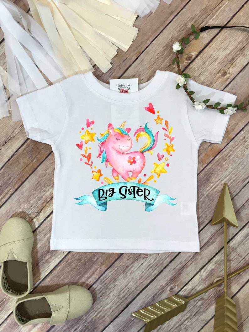 Big Sister Shirt, Promoted to Big Sister, Unicorn Shirt, Big Sister Gift, Pregnancy Reveal, Baby Announcement, Big Sister Reveal, Sisters image 1