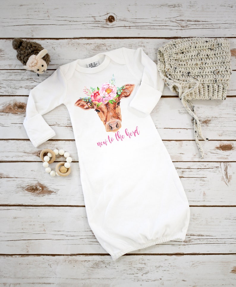 Baby Shower Gift, NEW TO the HERD, Country Baby, Farm shirt, Cowgirl, Baby Sleeper, Farm Baby Gift, Cute Baby Gifts, Cow Theme, Farm baby image 1