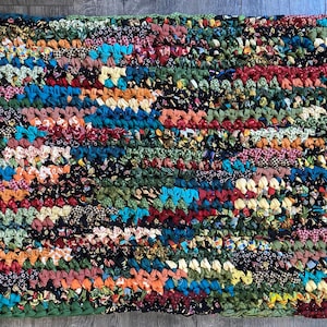 Crocheted Rag Rug Fabric Scrappy, Durable, Washer and Dryer Friendly, Measures about 2 x 3 Feet