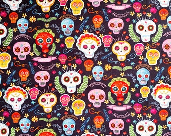 Michael Miller cotton sugar sculls Dia De Los Muertos skull anthracite colorful