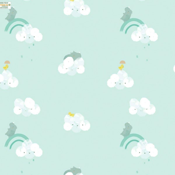 KATIA Popeline Sky Cloud Rhinos mint