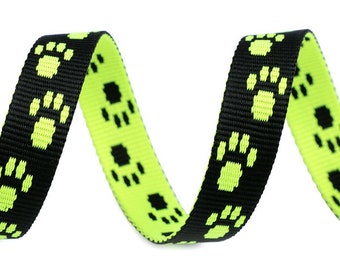 Webbing 15 mm dogs paws neon yellow black from 1 m