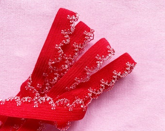 Ruched rubber band 1.2 cm wide red white from 1 m