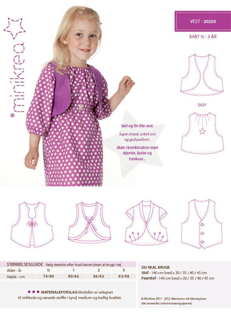 Minikrea sewing pattern vest sizes 74-98 image 3