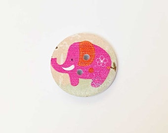 Wooden button big elephant pink