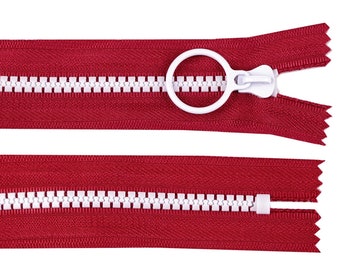 Reißverschluss 20cm bunt farbig Ring rot weiß