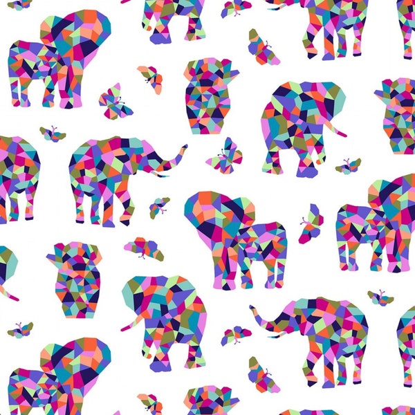 Michael Miller Coton Éléphant Mosaïque Éléphant Coloré Graphique