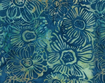 Island Batik Cotton Woodblock flower flowers blue