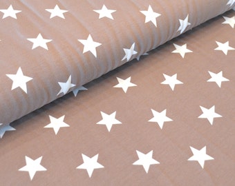 Poppy jersey cotton stars light brown white