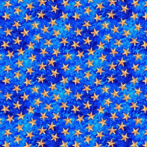 Michael Miller cotton Stars of the Ocean starfish blue orange image 1