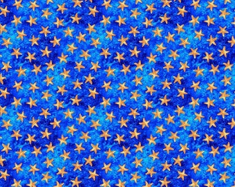 Michael Miller Baumwolle Stars of the Ocean Seestern blau orange