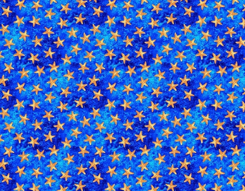 Michael Miller cotton Stars of the Ocean starfish blue orange image 1