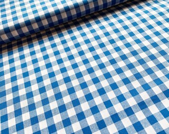 check cotton fabric blue white