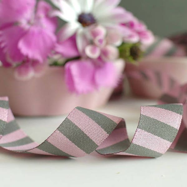 Webband color mix stripes pink gray from 1 m