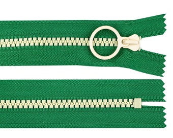 Fermeture éclair 20 cm anneau coloré vert beige clair