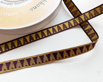 Renaissance Ribbons geweven lint Bee Hive bijenkorf aubergine goud vanaf 1 meter