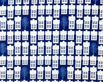 Copenhagen Print Factory Baumwolle Village Häuser houses blau
