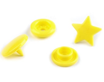 10 boutons pression plastique étoile jaune 12 mm