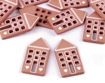 Button plastic Christmas house beige brown