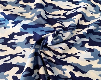 Poppy popeline de coton camouflage bleu