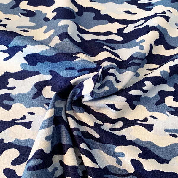 Poppy Popeline Baumwolle Camouflage blau
