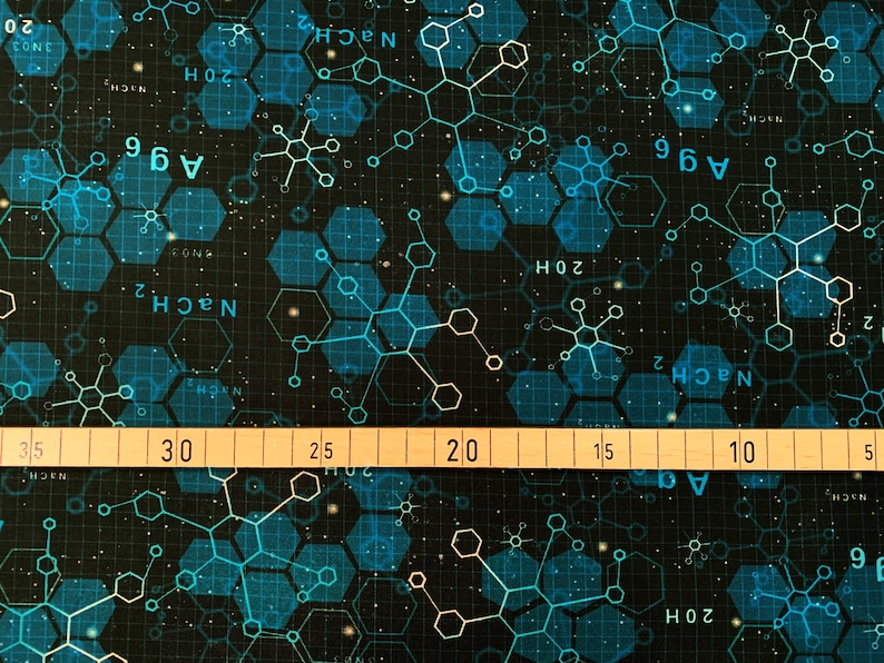 Robert Kaufman Baumwolle Science Fair Chemie schwarz blau Bild 3