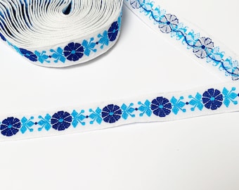 Webband Blumen blau weiß 27mm breit 1,5m