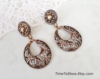 Vintage Retro Dangle Boho Feligree Earrings Metal Jewelry