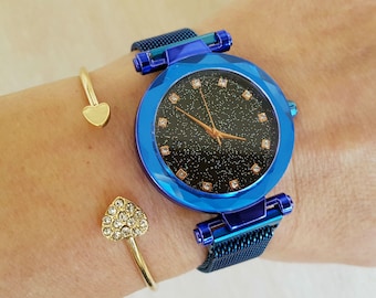 Starry Sky Luxury Magnetic Fashion Watch Magnetic Band Quartz Wristwatch with Gift Bracelet
