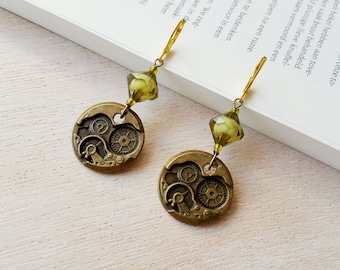 Steampunk Bronze Clock Drop Earrings Vintage style