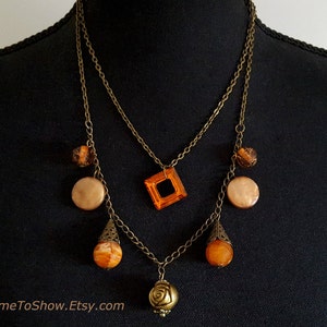 Collana in bronzo Collana multistrato Collana alla moda Collana in ottone Collana con ciondolo Collana in bronzo Regalo in stile vintage