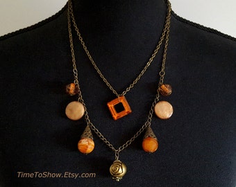 Bronze Multilayer Fashion Necklace Brass Charm Gift Vintage style