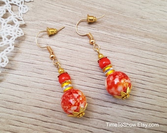 Blood Coral Retro Earrings Boho Jewelry