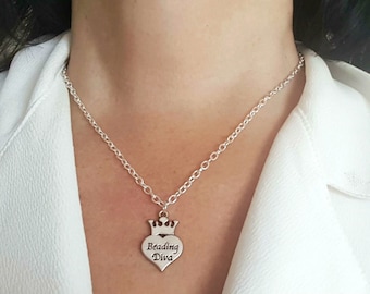 Charm Beading Diva Necklace with Pendant Heart Crown Silver Plated Jewelry