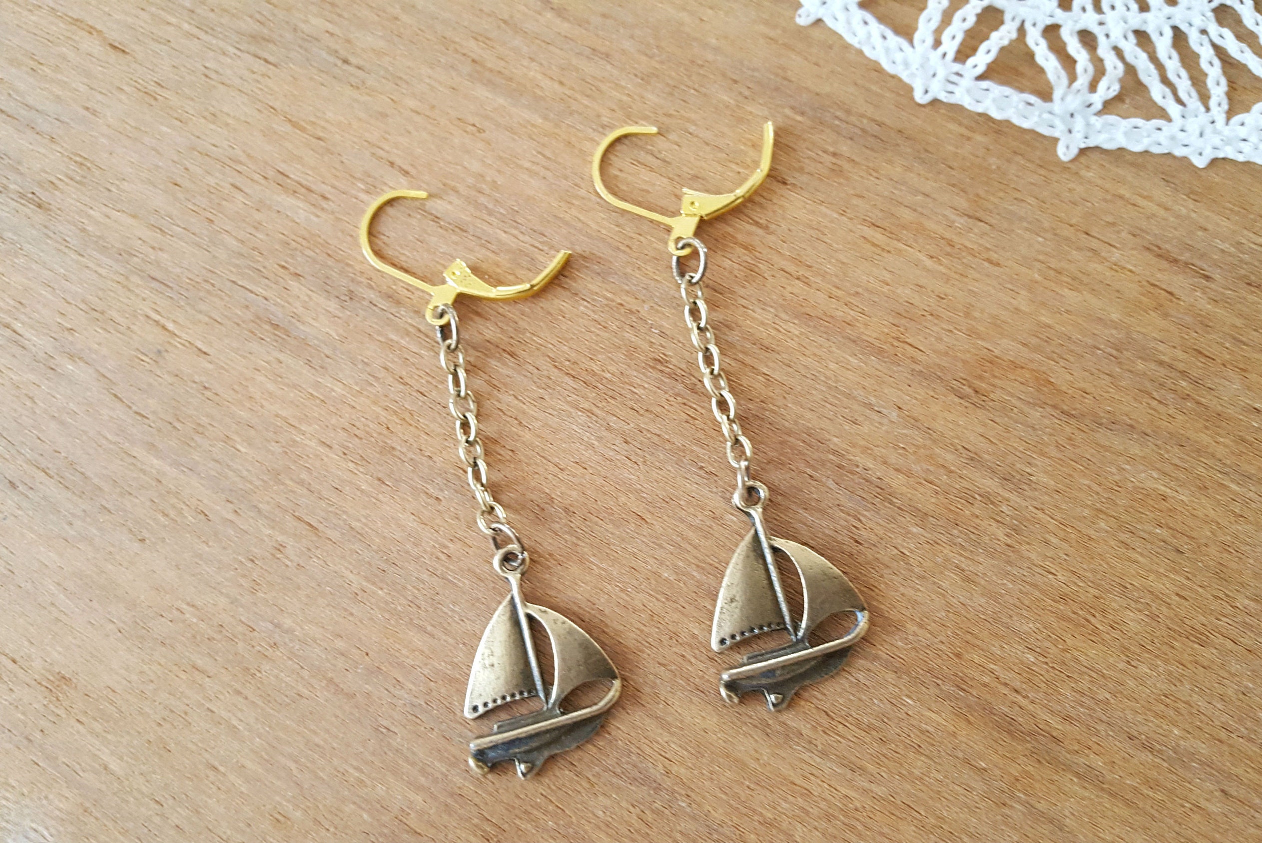 Sailing Ship Earrings Bronze Earrings Brass Ship Earrings Etsy