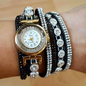 Boho Watch with Bracelet Rhinestone Watch Crystal Watch Long Bracelet Watch Quartz Watch Wristwatch Watch with Bracelet Women Watch