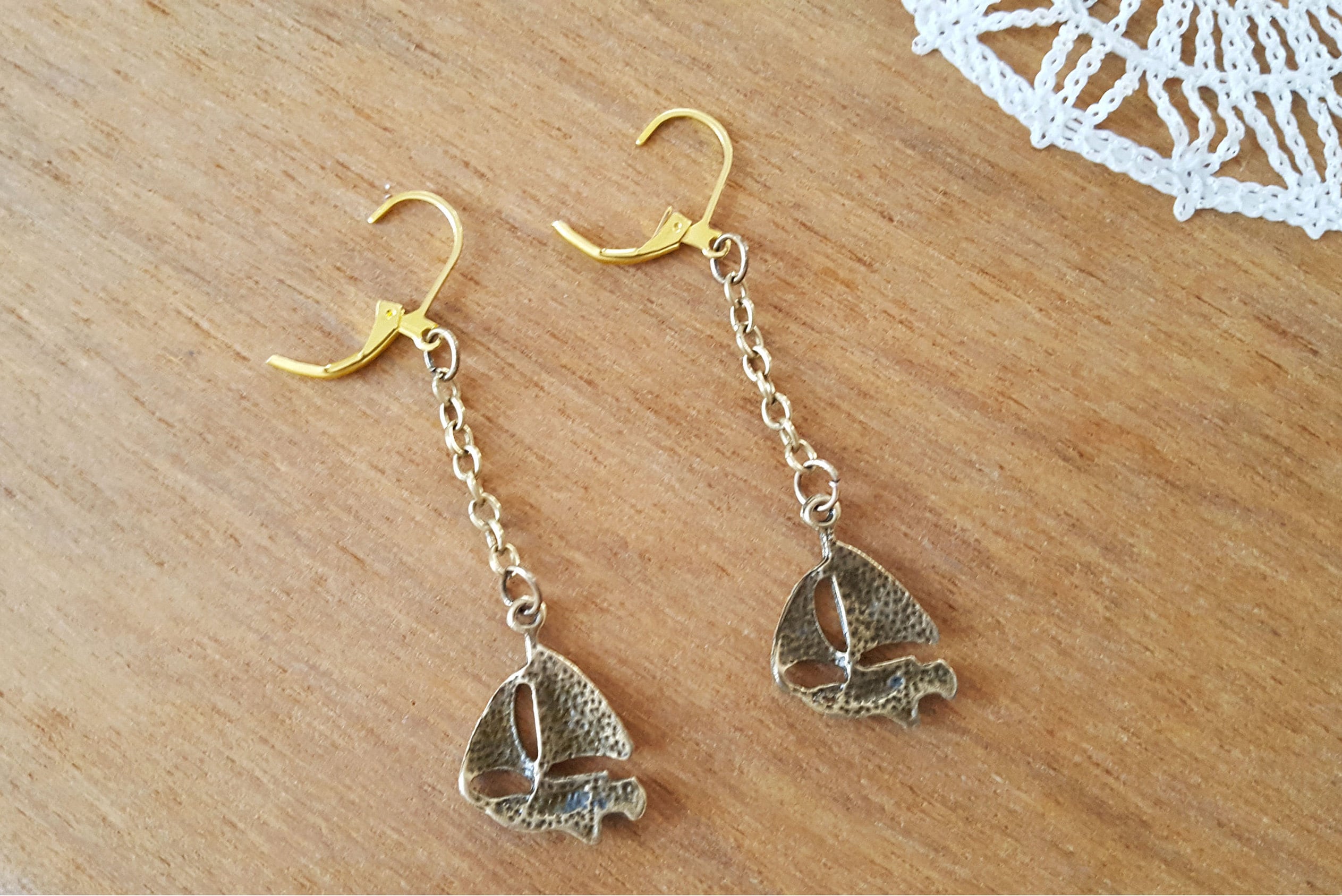 Sailing Ship Earrings Bronze Earrings Brass Ship Earrings Etsy