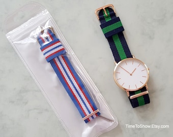 Fashion Charm Modern Quartz Watch Nylon Strap Stripe Band Strap Wristwatch Set Gift Bracelet