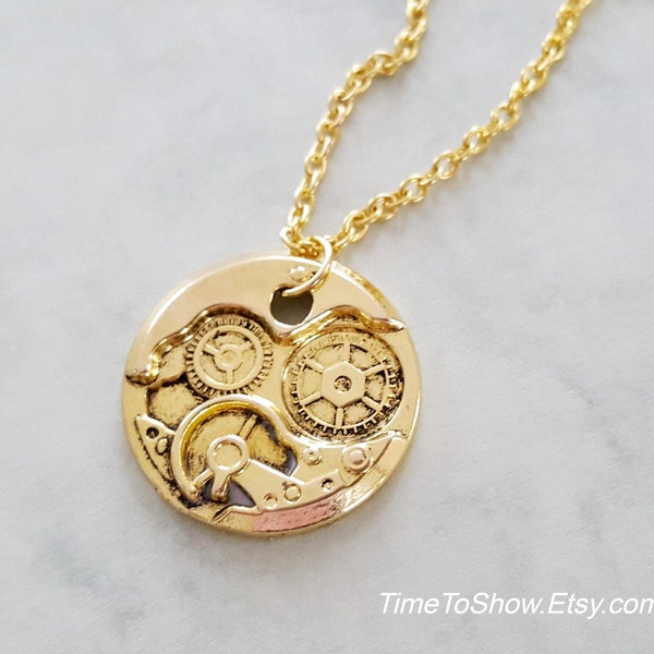 Steampunk Necklace Gold Necklace with Pendant Clock Part Necklace Vintage Style Necklace Steampunk Jewelry