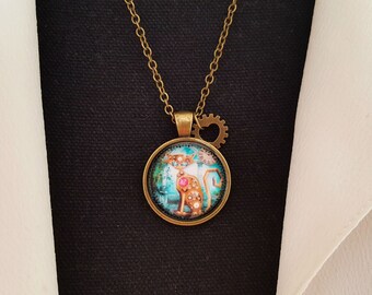 Necklace with Cat Pendant Steampunk Jewelry Love Gift
