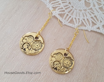 Steampunk Gold Color Clock Earrings Boho Vintage style