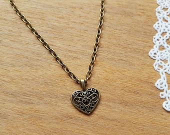 Bronze Retro Brass Heart Necklace Bronze Love Gift Vintage style