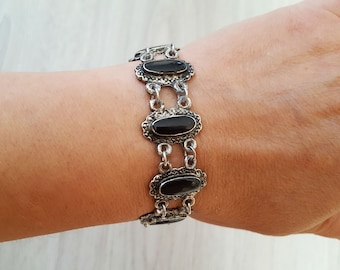 Vintage Old Dutch Boho Metal Black Bracelet Charm Jewelry