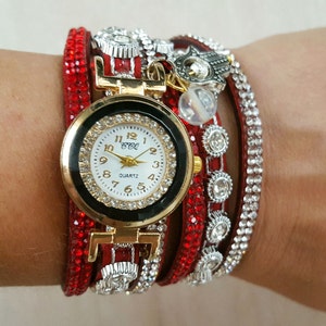 Boho Watch with Bracelet Rhinestone Watch Crystal Watch Long Bracelet Watch Quartz Watch Wristwatch Watch with Bracelet Women Watch