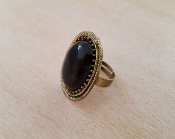 Art Deco Boho Black Brass Gothic Charm Ring Vintage Style