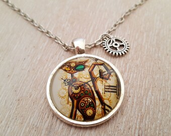 Necklace with Cat Pendant Steampunk Jewelry