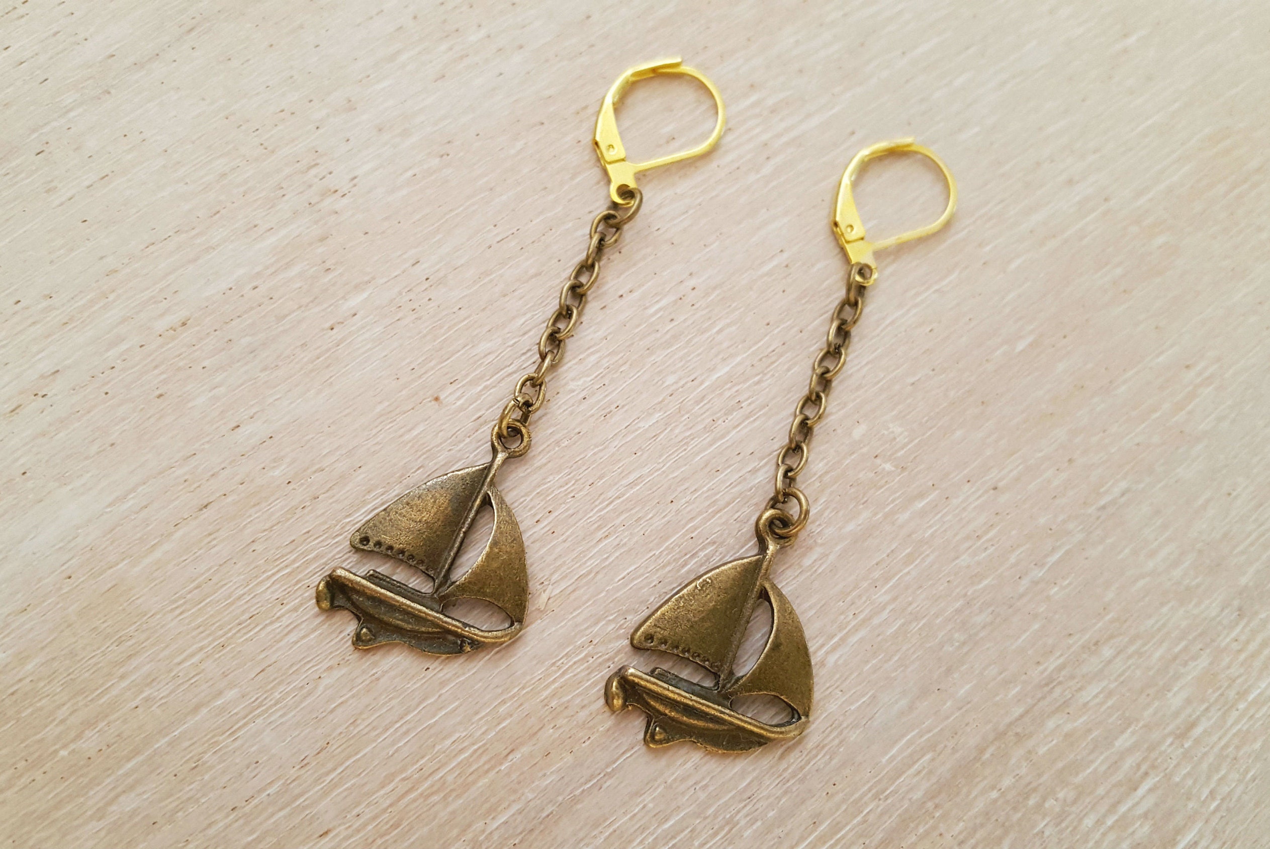 Sailing Ship Earrings Bronze Earrings Brass Ship Earrings Etsy