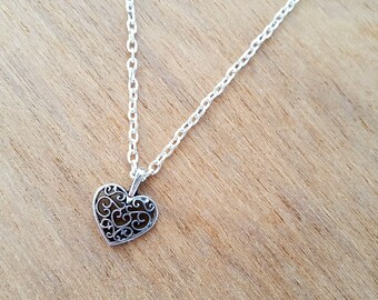 Heart Retro Silver Plated Love Necklace Pendant Heart Boho Jewelry